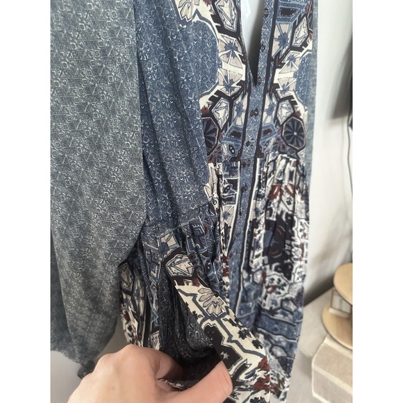 NWT FREE PEOPLE MARINE COMBO Blue‎ DRESS LONG SLEEVE BOHO WOMENS 12 MSRP $128 - Picture 2 of 9